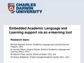 Embedded Academic Language and Learning support via an e-learning tool