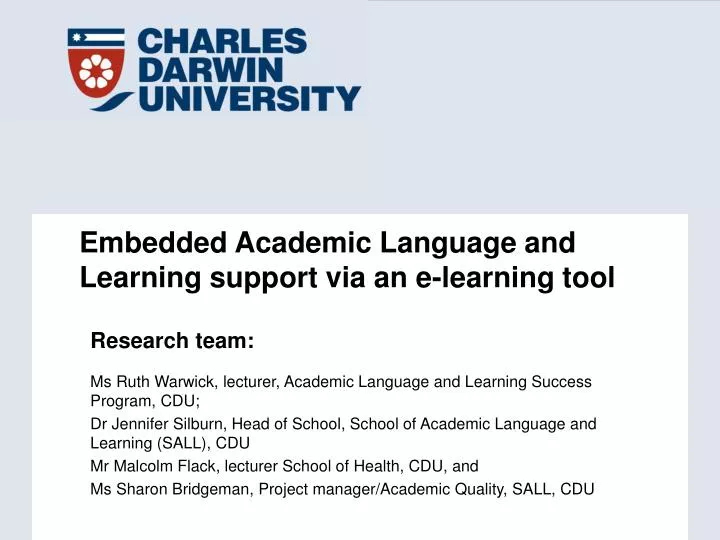 embedded academic language and learning support via an e learning tool