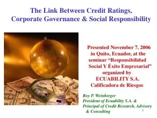 The Link Between Credit Ratings, Corporate Governance &amp; Social Responsibility