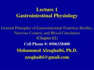 Lecture 1 Gastrointestinal Physiology