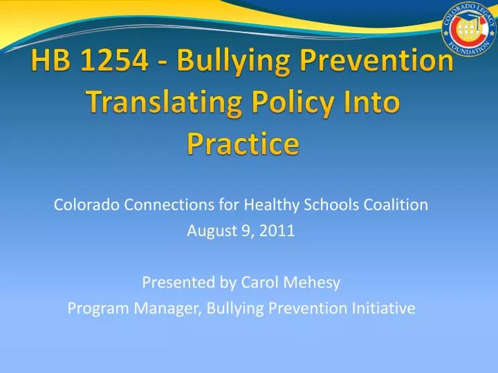 hb 1254 bullying prevention translating policy into practice
