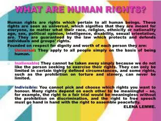 WHAT ARE HUMAN RIGHTS?
