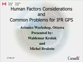 Human Factors Considerations and Common Problems for IFR GPS