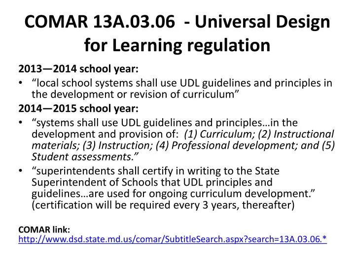comar 13a 03 06 universal design for learning regulation