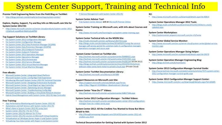 system center support training and technical info