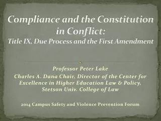 Compliance and the Constitution in Conflict: Title IX, Due Process and the First Amendment