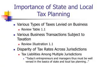 Importance of State and Local Tax Planning