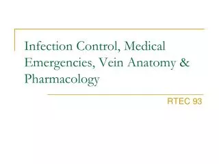 Infection Control, Medical Emergencies, Vein Anatomy &amp; Pharmacology
