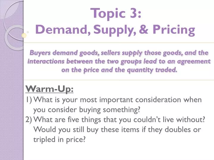 topic 3 demand supply pricing