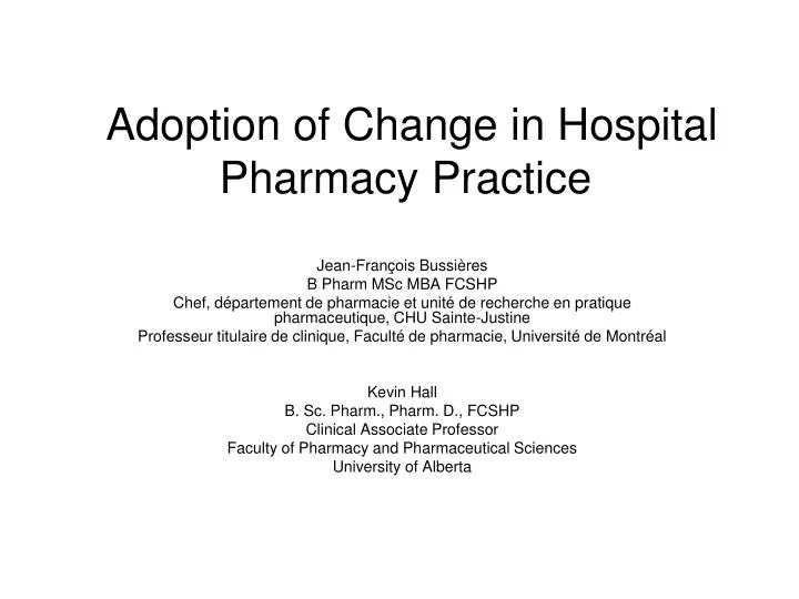 adoption of change in hospital pharmacy practice
