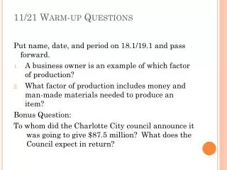 11/21 Warm-up Questions