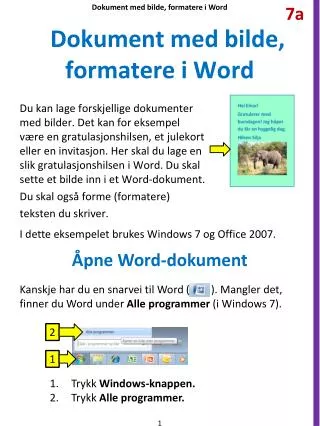 Dokument med bilde, formatere i Word