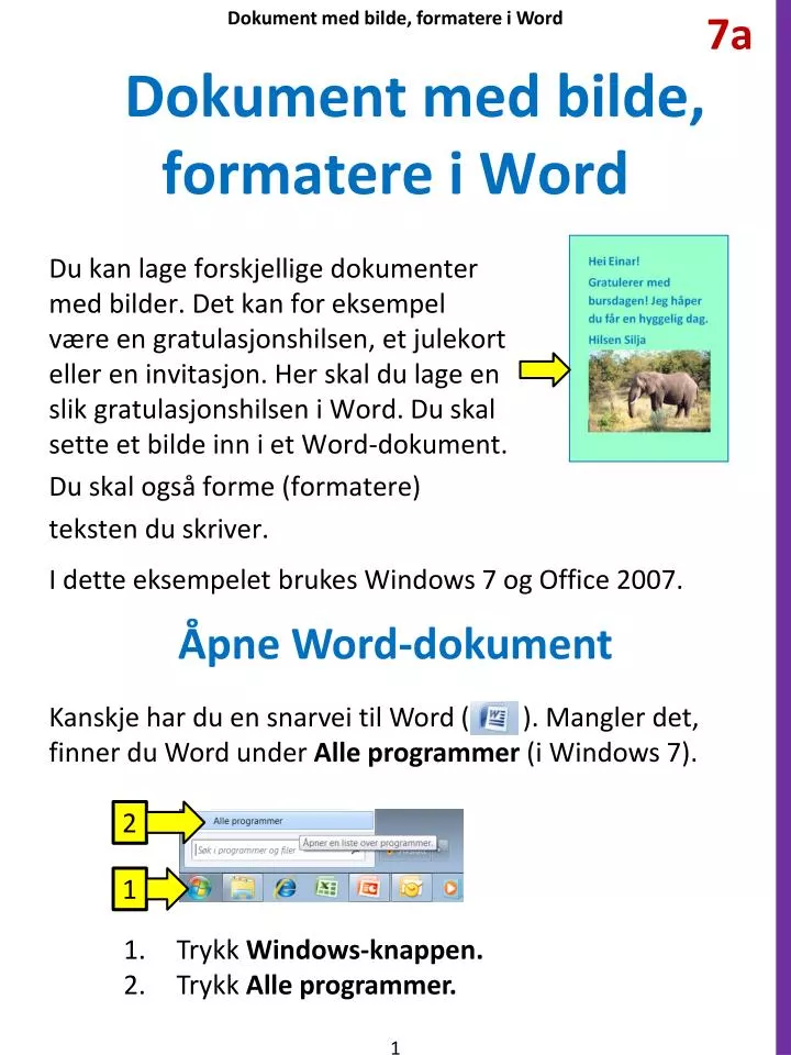 dokument med bilde formatere i word