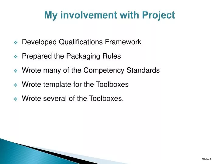 my involvement with project