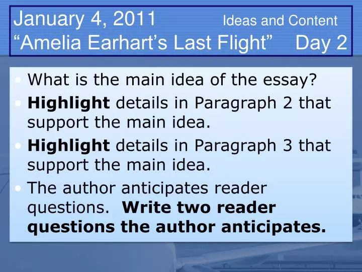 january 4 2011 ideas and content amelia earhart s last flight day 2