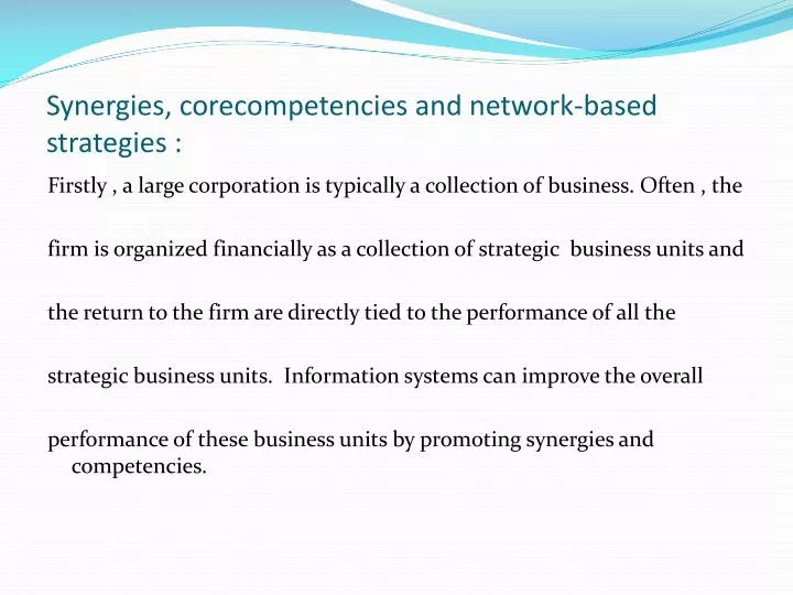 synergies corecompetencies and network based strategies