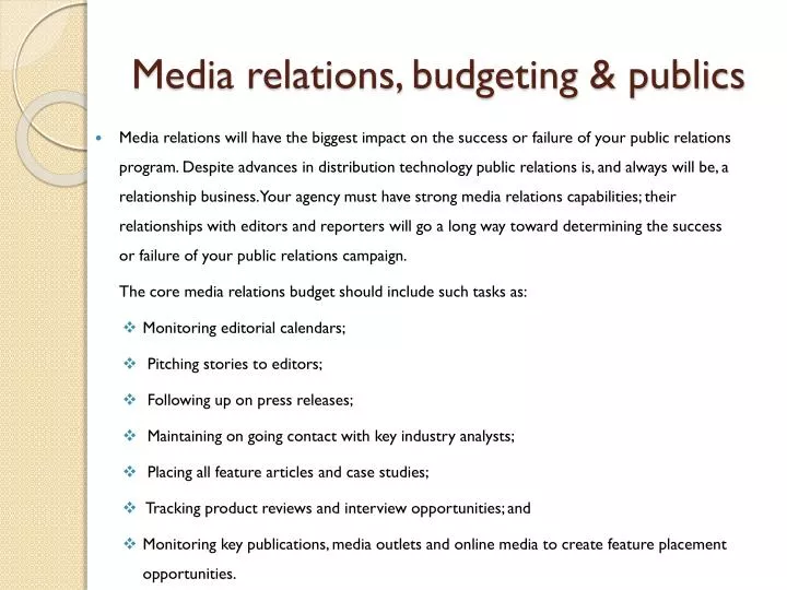 media relations budgeting publics
