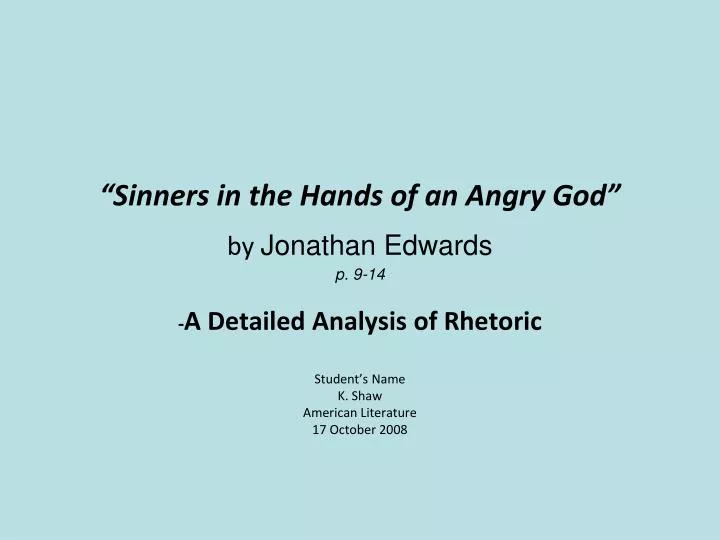 sinners in the hands of an angry god by jonathan edwards p 9 14