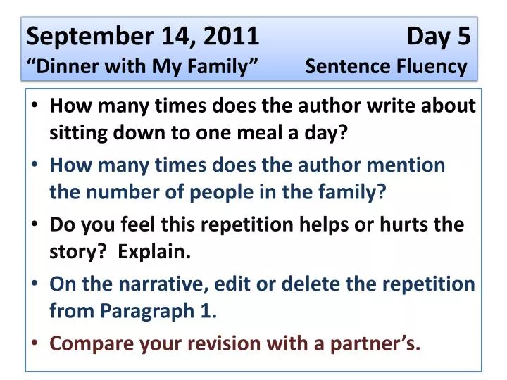 september 14 2011 day 5 dinner with my family sentence fluency