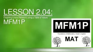 LESSON 2.04: Graphing Linear Relations using a Table of Values MFM1P