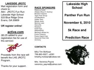 Lakeside High School Panther Fun Run November 6, 2010 5k Race and Prediction Race