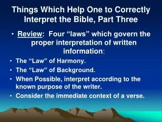 Things Which Help One to Correctly Interpret the Bible, Part Three