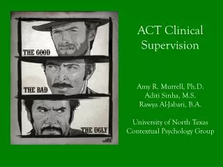 ACT Clinical Supervision Amy R. Murrell, Ph.D. Aditi Sinha, M.S. Rawya Al- Jabari , B.A.