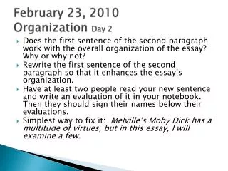 February 23, 2010 Organization Day 2