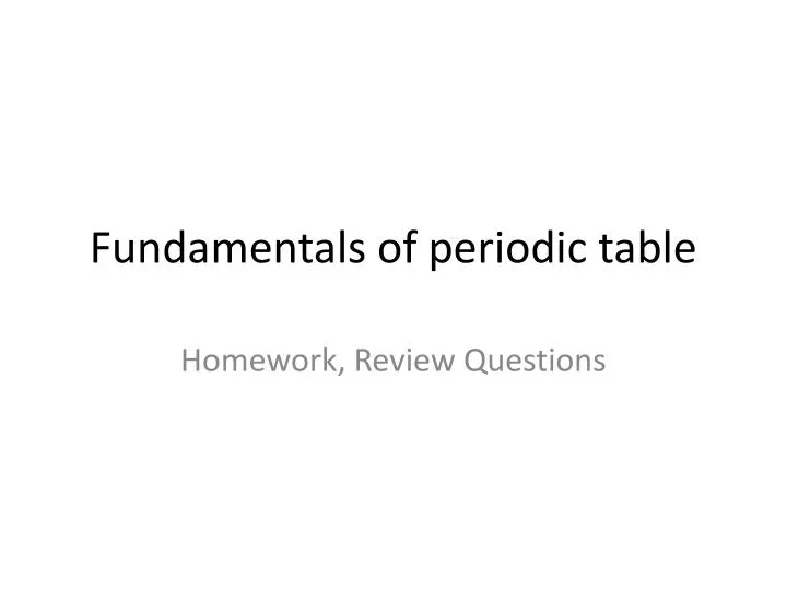 fundamentals of periodic table