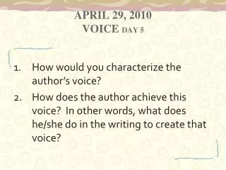 April 29, 2010 Voice Day 5