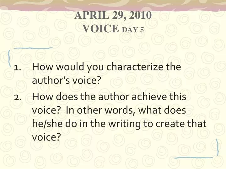 april 29 2010 voice day 5
