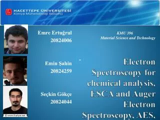 Electron Spectroscopy for chemical analysis, ESCA and Auger Electron Spectroscopy, AES,