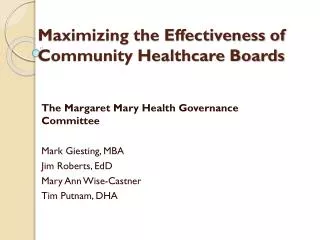 Maximizing the Effectiveness of Community Healthcare Boards