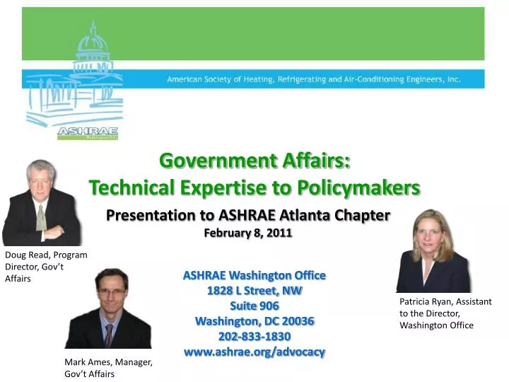ashrae government affairs technical expertise to policymakers
