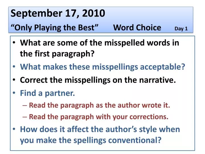 september 17 2010 only playing the best word choice day 1