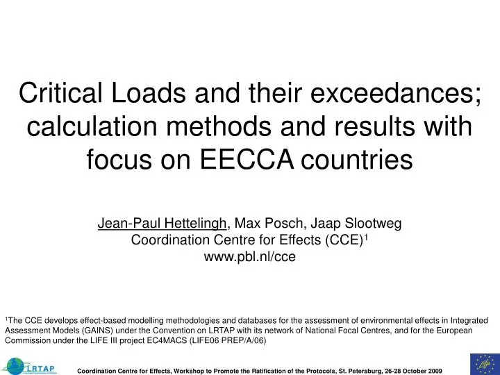 critical loads and their exceedances calculation methods and results with focus on eecca countries