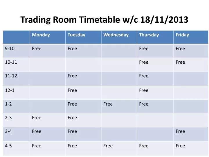 trading room timetable w c 18 11 2013