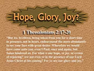 Hope, Glory, Joy?