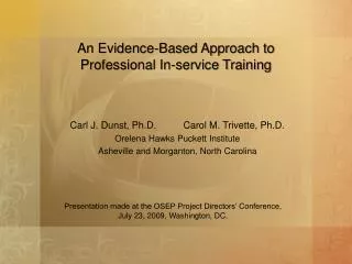 An Evidence-Based Approach to Professional In-service Training