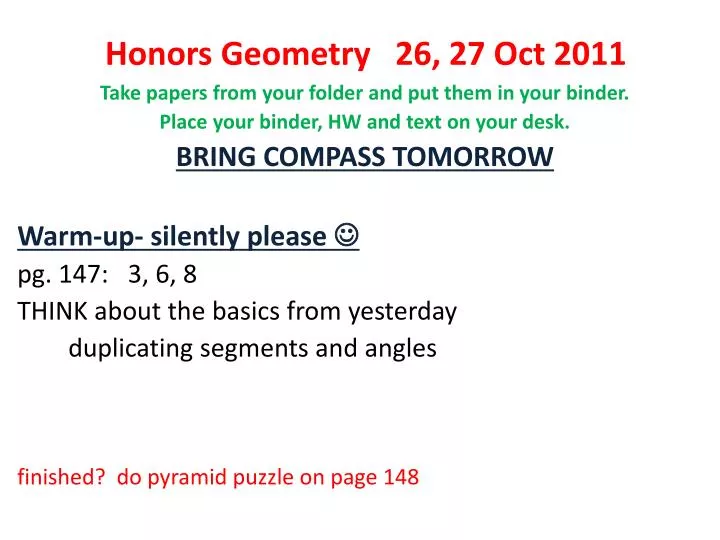honors geometry 26 27 oct 2011