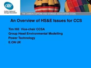 An Overview of HS&amp;E Issues for CCS