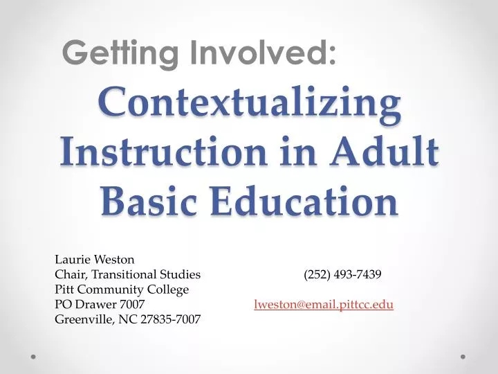 contextualizing instruction in adult basic education