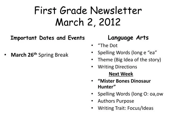 first grade newsletter march 2 2012