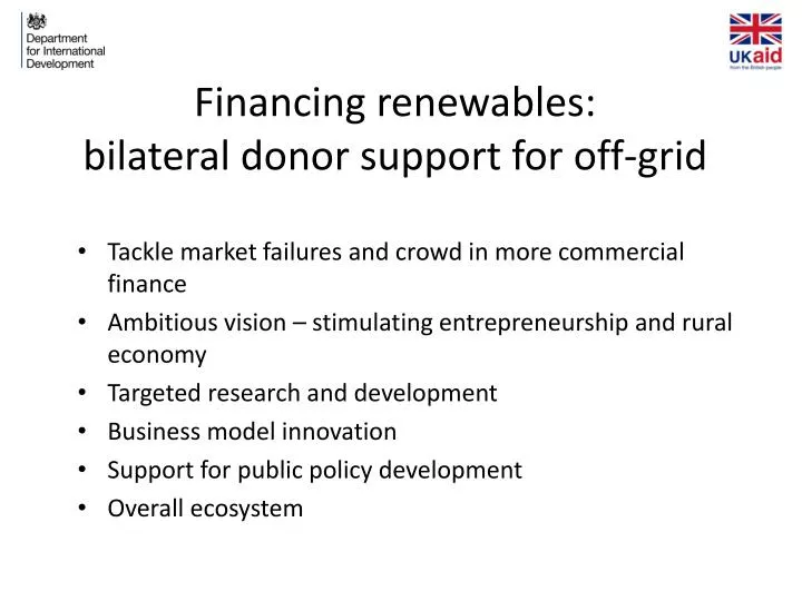 financing renewables bilateral donor support for off grid