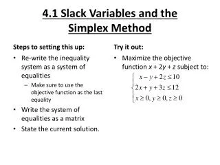4.1 Slack Variables and the Simplex Method