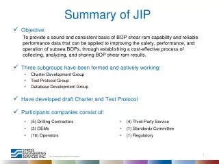 Summary of JIP