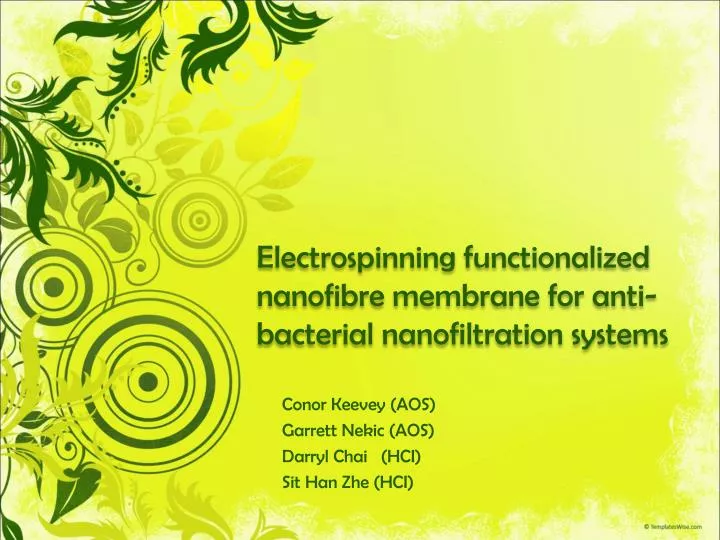 electrospinning functionalized nanofibre membrane for anti bacterial nanofiltration systems