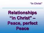 Relationships “in Christ” – Peace, perfect Peace - slide 1