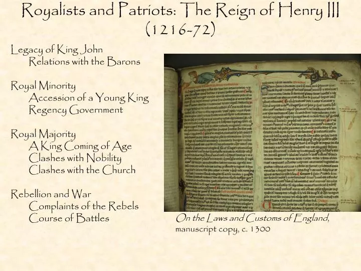 royalists and patriots the reign of henry iii 1216 72