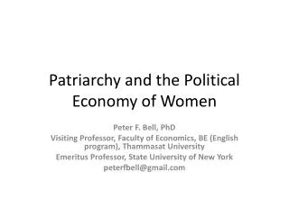 Patriarchy and the Political Economy of Women